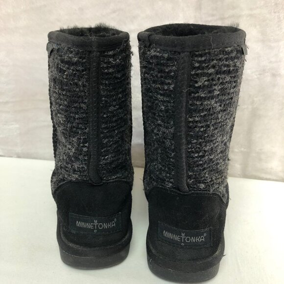 MINNETONKA Black & Grey Winter Boots Size 6 - Picture 3 of 10